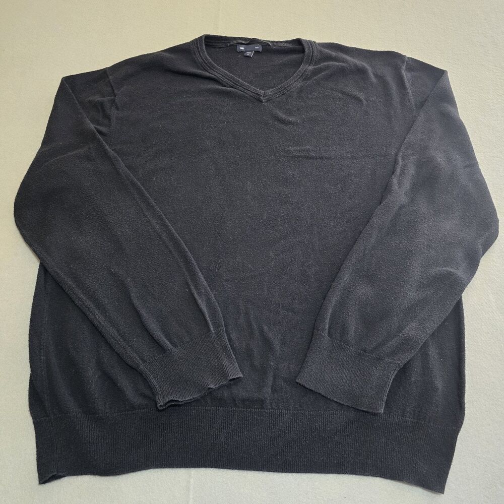 Gap Men's Knit V-Neck 100% Cotton Sweater Black Long Sleeve Pullover Size XL